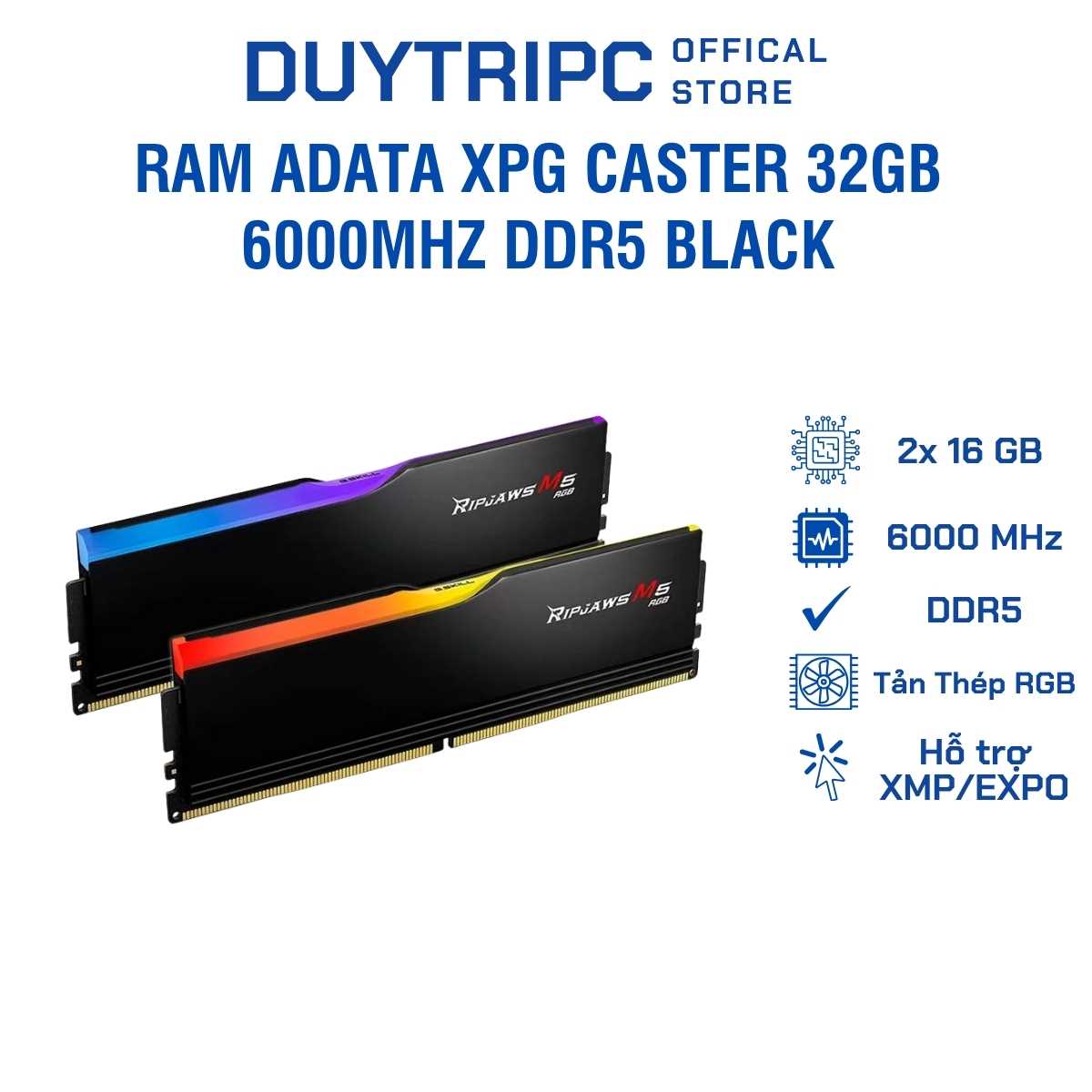 RAM G.Skill Ripjaws M5 RGB 32GB (2x16GB) DDR5 6000MHz – F5-6000J3636F16GX2-RM5RK, Tản Nhiệt Nhôm, LED RGB, Hiệu Năng Cao